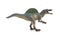 Side view grey spinosaurus toy on white background