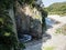 Side view of Hakusan Domon natural arch on cape Ashizuri