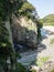 Side view of Hakusan Domon natural arch on cape Ashizuri