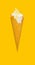 side view of half eaten vanilla flaovr ice cream cone on a yellow background