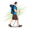 Side View of Hiker with Backpack Walking