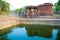 Side view with little pond at Shiva Temple at India