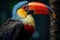 Side view of a magnificent toucan birds distinctive and colorful beak