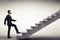 Side view of a man in a formal wear climbing concrete stairs