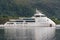 Side view of the mega yacht Olivia O on her sea trail in Norway