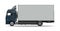 Side view of a modern large grey cargo truck with copy space isolated on a white background