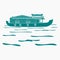 Side View Monochrome Kerala Houseboat Vector Illustration