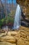 Side view of Moore Cove Waterfall in Pisgah National Forest near Brevard NC