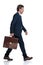 Side view of a motivated businessman stepping forward
