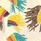 Side View Native American Headdress Vector Illustration Seamless Pattern