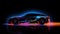 Side view neon glowing sport car silhouette. Abstract modern styled