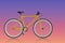 Side view old yellow and black bicycle on gradiant violet and pink background, object, fashion, sport, relex, copy space