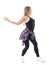 Side view of passionate dance hall or jazz dance dancer swinging arms looking down.