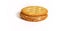 Side view of peanut butter and cracker sandwich on white background