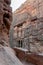 Side view photograph of the facade of the Treasury Building at Petra, Jordan