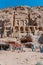 Side view photograph of the Tourist Stands at the Royal Tombs and facades at Petra, Jordan