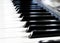 Side view of piano keys. Close-up of piano keys. Close frontal view. Piano keyboard with selective focus. Diagonal view. Piano key