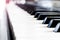 Side view of piano keys. Close-up of piano keys. Close frontal view. Piano keyboard with selective focus. Diagonal view. Piano key