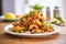 side view of plate piled with mixed veg pakoras