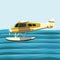 Side View Pontoon Plane Flying Over Lake Vector Illustration