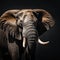 Side view portrait elephant bull sips water, showcasing magnificent tusks