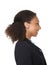 Side view portrait of a a young business woman smi