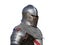 Side view of a Portuguese medieval knight with a helmet isolated on a white background