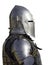 Side view of a Portuguese medieval knight with a helmet isolated on a white background