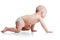 Side view of pretty crawling baby isolated