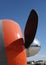 Side view of a propeller on antique airplane