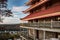 Side view of the Reading Pagoda in daytime with the city far below