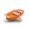 Side view on realistic boat with oars in orange colors