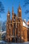 Side view of the red brick gothic church in Vilnius, Lithuania