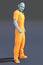 Side View Rendering of an Alien Man in Orange Coveralls