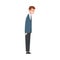 Side View of Sad Businessman, Depressed Unhappy Male Office Worker Character in Suit, Tired or Exhausted Manager Vector