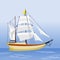 Side View Sailing Ship on Ocean Vector Illustration