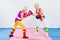 side view of senior sportswomen in boxing gloves fighting and looking