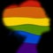 Side view silhouette of woman head with rainbow papercut flag inside on black bacground