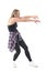 Side view of smiling happy flexible female modern dancer motion