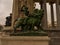 Side View of the Statue of the Lion and Child in Retiro Park, Madrid. Travel concept