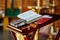 side view. table on which liturgical books are placed during service. Lectern.