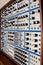 Side view of vintage analog modular synthesizer