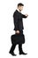 Side view of walking businessman checking hand watch time