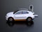 Side view of white electric SUV car charging in charging station