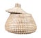 Side view of wicker basket with ajar lid isolated