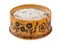 side view of wooden salt cellar with seasoned salt