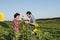 side view of young multiethnic farmers