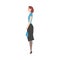 Side View of Young Woman in Elegant Clothes with Bag Standing and Waiting Cartoon Style Vector Illustration