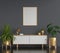 Sideboard in black living room with frame mockup, 3D rendering