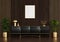 Sideboard in wood living room with frame mock up, 3D rendering